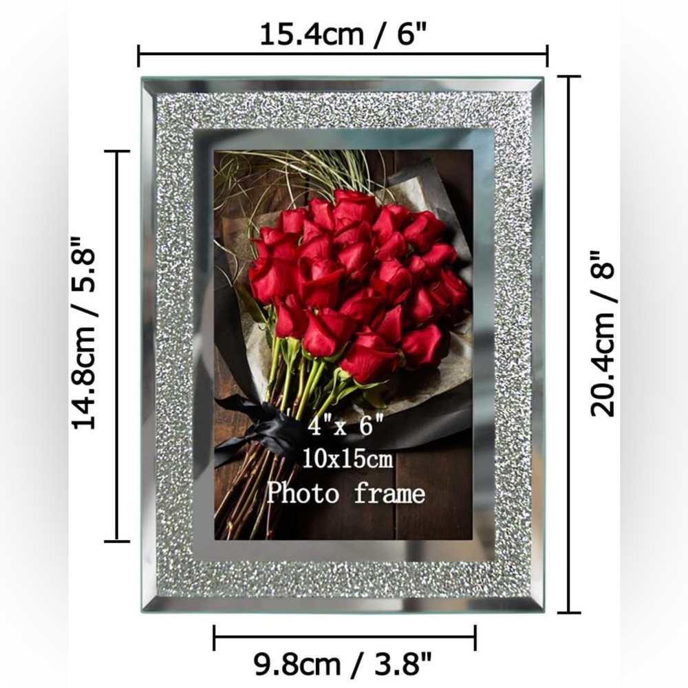 Calenzana 2 Pack 4x6 Picture Frames Sparkle Glass/Mirrored For Tabletop NWOB - Picture 5 of 5